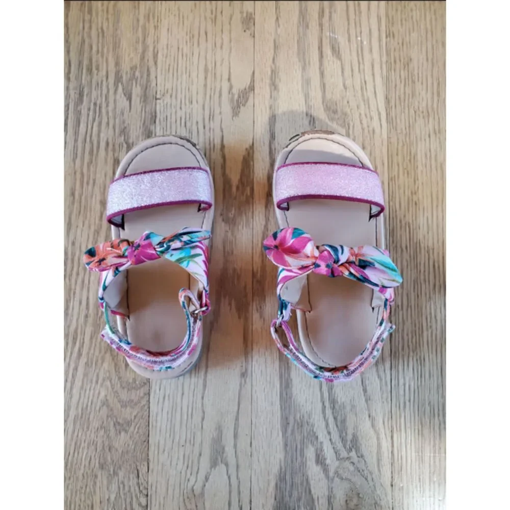 Jessica Simpson Girls 10 Sandals Tropical Floral Bow Sparkle GUC